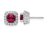 1.30 Carat (ctw) Lab-Created Ruby Earrings in 14K White Gold with Lab-Grown Diamonds 1/8 Carat (ctw)